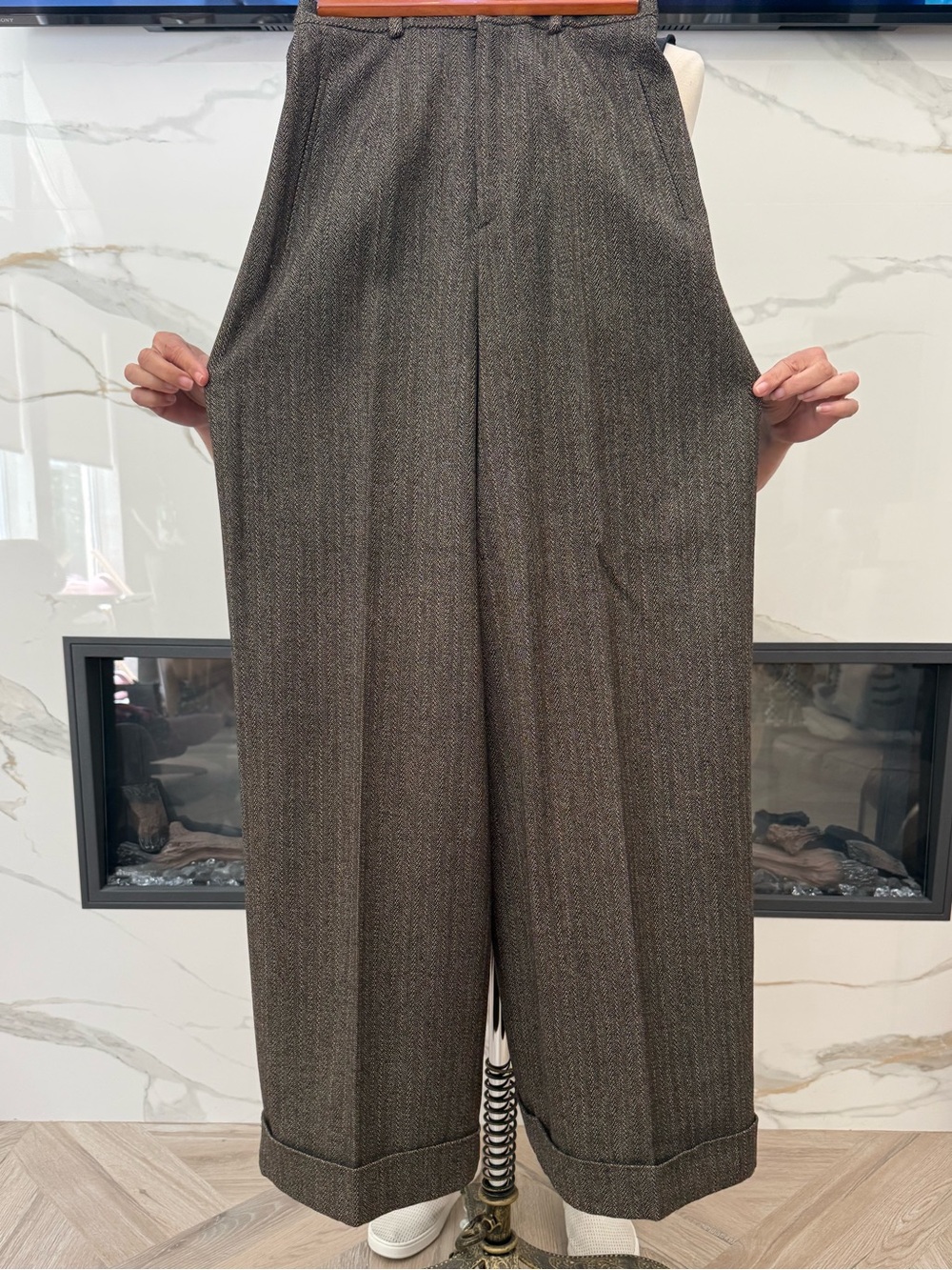 Vintage Ralph Lauren Purple Label Wool Wideleg herringbone trousers size 4